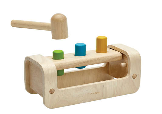 Banc à marteler en bois naturel 3 batonnets Banc à marteler en bois naturel 3 batonnets PLAN TOYS
